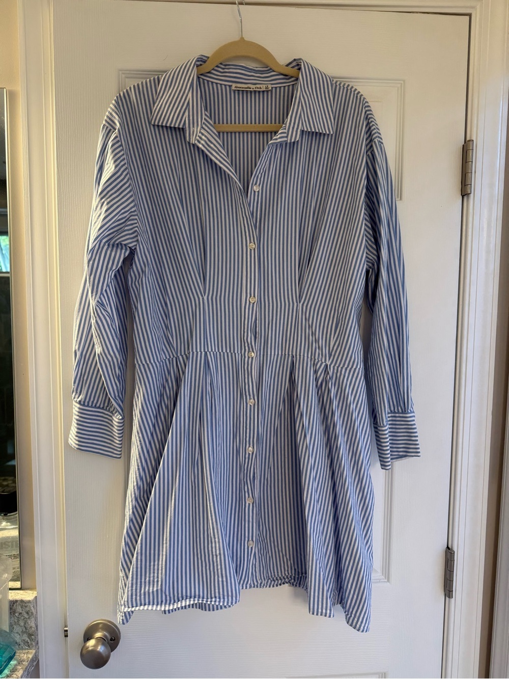 Abercrombie & Fitch Blue and White Striped Button-Front Shirt Dress